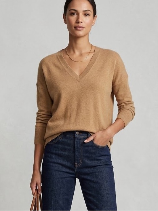 J. Crew Sweaters - J.CREW 100% Cashmere V-Neck Sweater Tan Camel Brown Oversized Fits Medium